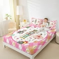 thumbnail image 4 of Feelyou Merry Christmas Child Queen Sheet Sets, Cartoon Fairy Tale Flat Sheet, Pink Plaid Buffalo Queen Fitted Sheet, Lightweight Room Decor,4-Piece, 4 of 7