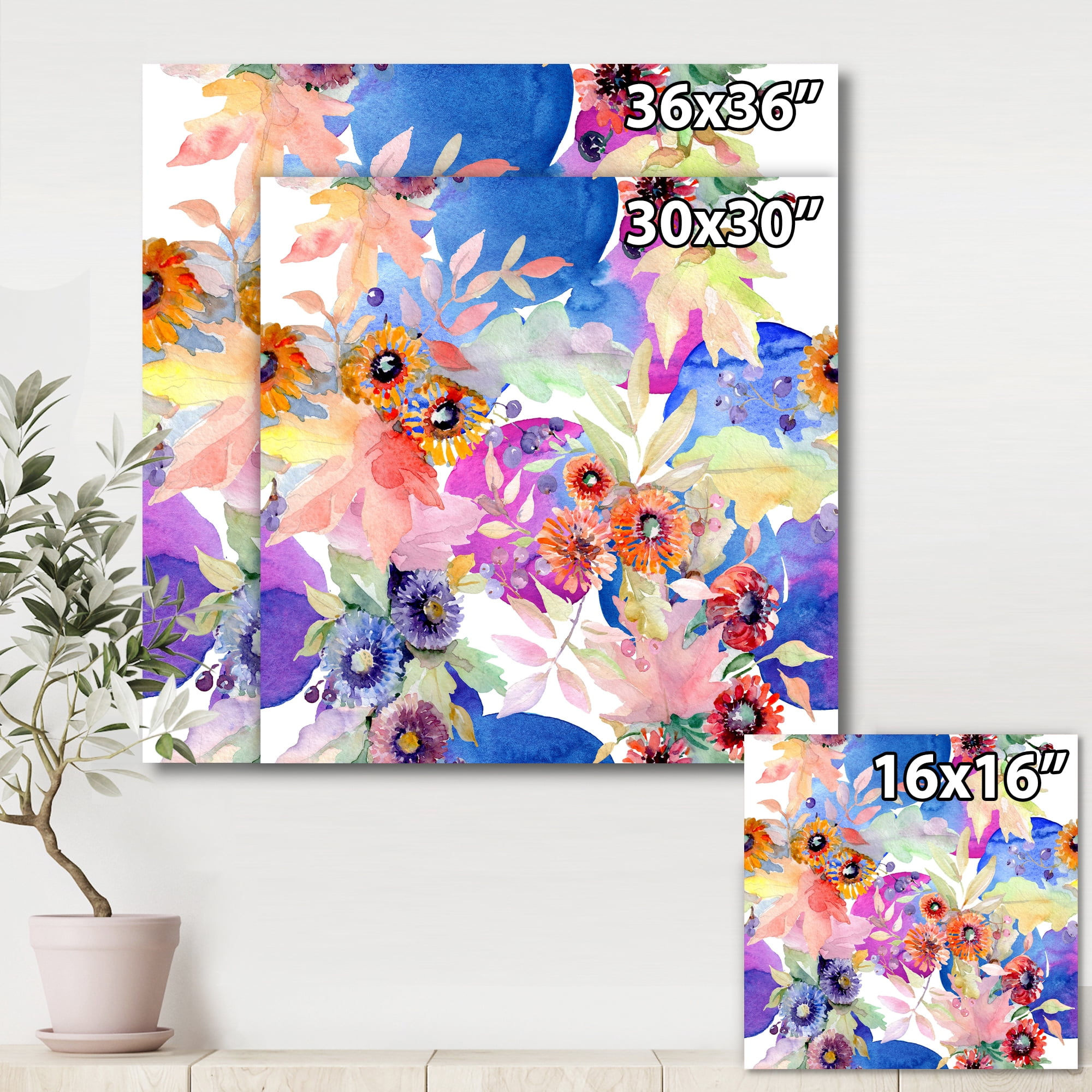 Designart ' Wildflowers and Vibrant Wild Spring Leaves IV ' Modern Canvas Wall Art Print