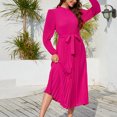thumbnail image 6 of IROINNID Maxi Dress for Women Fall and Winter New Slim Temperament Dress Collar Bubble Sleeve Pleated Skirt Clearance,Hot Pink, 6 of 6