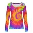 thumbnail image 4 of VALMASS Womens Scoop Neck Henley Tops Button Long Sleeve Tie-Dye Slim Undershirts Casual Ribbed Knit Shirts (3XL, Orange), 4 of 5