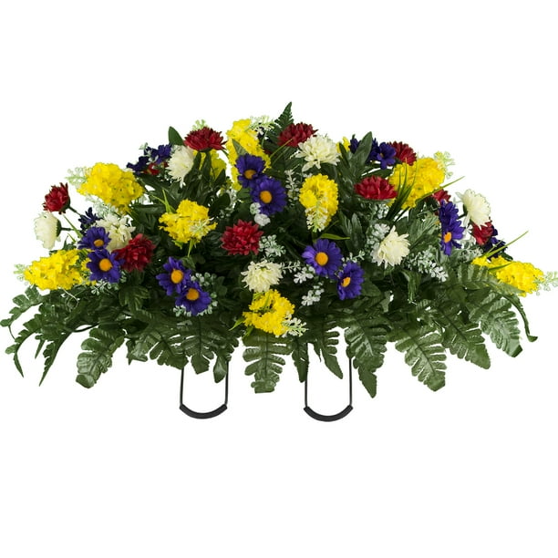 Sympathy Silks Artificial Cemetery Flowers Yellow Red Wildflower