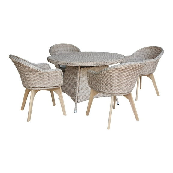Outdoor 5 Piece Wicker Patio Furniture Set with a Round Table and 4 Chairs