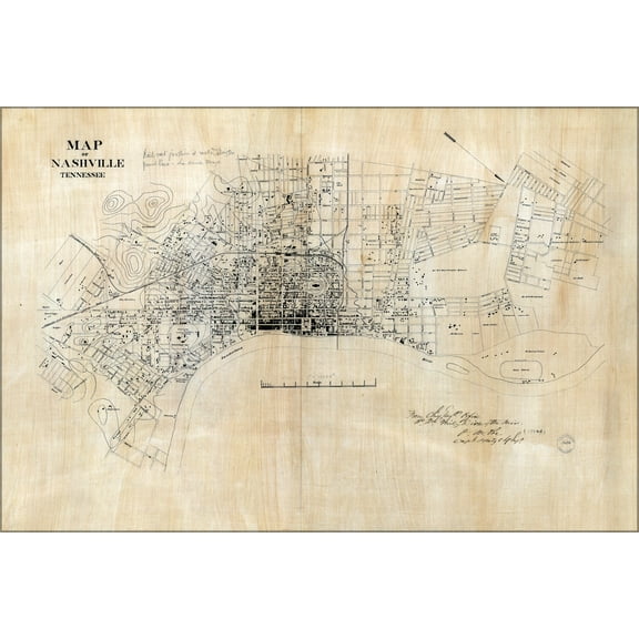 24"x36" Gallery Poster, Map of Nashville, Tennessee 1860