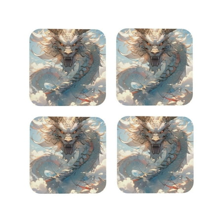 

Tideii Cool Cloud White Dragon for Leather Coasters 4 Pieces Anti-fouling and Anti-scalding Decorative Coasters Suitable for Restaurants Kitchens Coffee Shops-Square