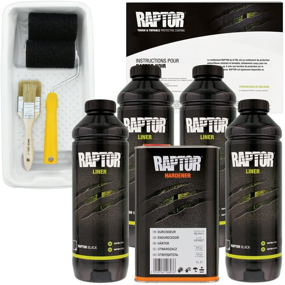U-POL Raptor Black Urethane Spray-On Truck Bed Liner Kit w/Roller Kit, 4 Liters