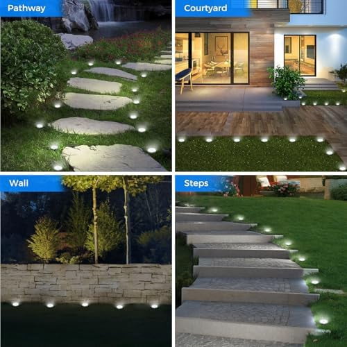 Peasur 24 Pack Solar Ground Lights Outdoor (Cool White), Solar Disc Lights, Solar Ground Lights Outdoor Waterproof
