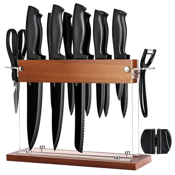 Juego de cuchillos Gourmetop de 15 piezas con cuchillo para sashimi en bloque