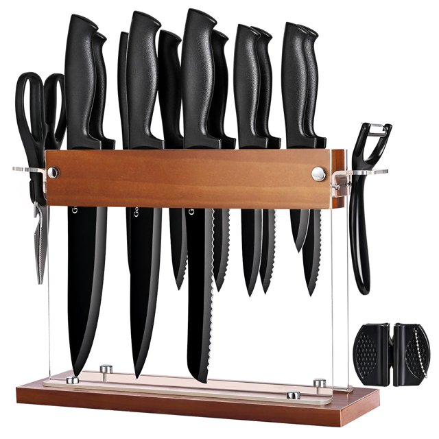 Juego de cuchillos Gourmetop de 15 piezas con cuchillo para sashimi en bloque