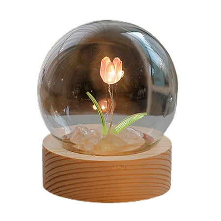 

1 Set Tulip Night Light Soft Lighting Wooden Base Realistic Battery-operated Easy Installation Decorative Energy-saving Creative Handmade Tulip Night Light DIY Craft Party Supplies-A