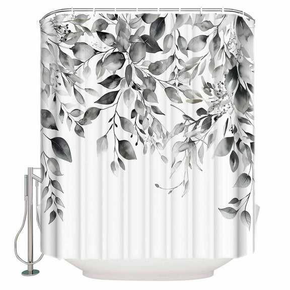 54x78 Inch Shower Curtain Decorative Grey Eucalyptus Leaves Bathtub Bath Curtains Fabric Waterproof Bathroom Decor Watercolor Weeping Botanical Small Stall Shower Curtain Set with 12 Hooks