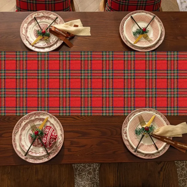 Camino de mesa navideño a cuadros de tartán escocés, decoración de mesa de comedor para el hogar, mantel para Festival, cubierta de mesa para fiesta de Navidad