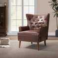 thumbnail image 5 of Upholstery Vegan Leather Armchair, Tina's Home Wingback Button Tufted Wood Leg Adult Brown, 5 of 5