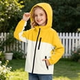 thumbnail image 4 of BCSIOAOI Girls Coat,Color Block Hooded Waterproof Softshell Rain Jacket with Pockets Yellow 7-8 Years, 4 of 7
