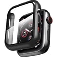 thumbnail image 1 of 2 Pack Case Built in Tempered Glass Screen Protector Compatible with Apple Watch Series 40mm, Hard PC Case Ultra-Thin Bumper Overall Protective Cover- Black, 1 of 5