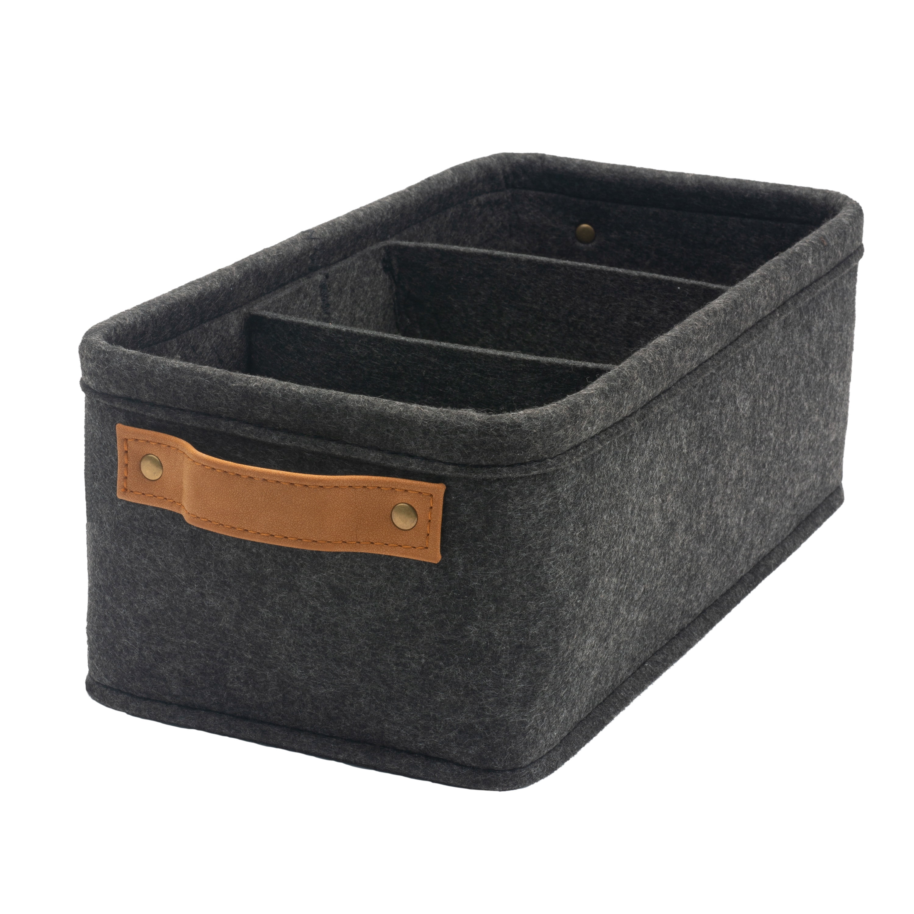 Basketville Three-Compartment Felt Organizer, Dark Gray, 2 Pack