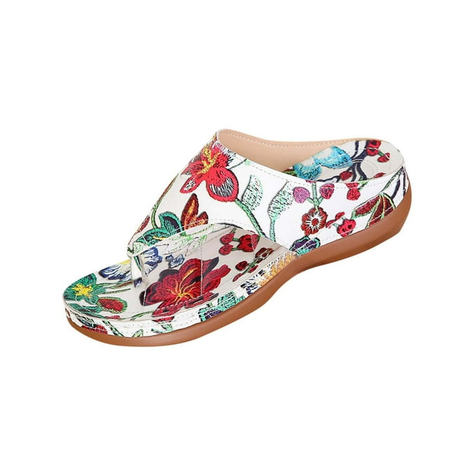 CHGBMOK Sandals Womens Embroidery Flower Spring and Summer New Buckle Wedge Sandals Sizes 36-43