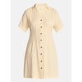 thumbnail image 6 of Time and Tru Women's Linen Blend Pleated Mini Shirtdress with Short Sleeves, Sizes XS-XXXL, 6 of 6