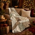 thumbnail image 3 of Rustic Woodland Patchwork Design Featuring Fox Bird Fern, Festive autumn celebration Scene, Warm Flannel Blanket for Cabin and Lodge, Art Lovers autumn celebration Gift, Festive Home Decor, 3 of 9