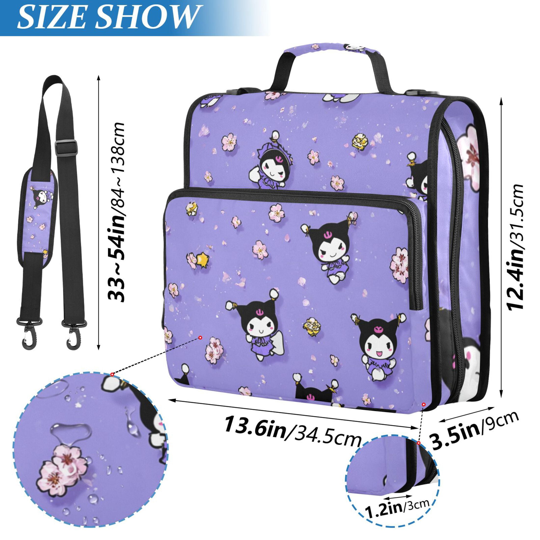 3 Ring Zipper Binder with Shoulder Strap Waterproof Trapper Keeper 2 Inch D-Ring 500 Sheets Capacity Kuromi and Flower
