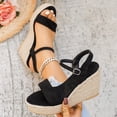 thumbnail image 4 of Espadrilles for Women Platform Wedge Sandals Classic Suede Open Toe Ankle Strap Wedges Heels Casual Summer Footwear Black Size 9, 4 of 6