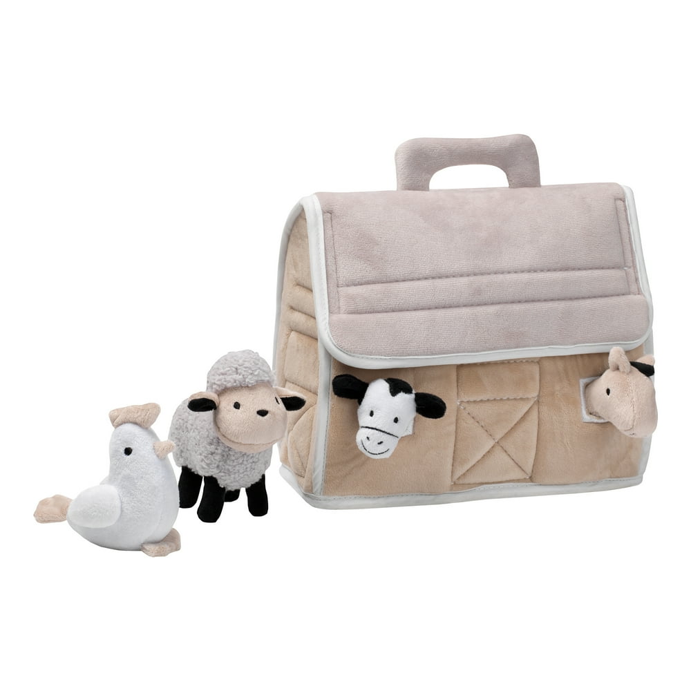 Lambs & Ivy Baby Farm Plush Barn with 4 Stuffed Animals Toy - Taupe/Gray/White - Walmart.com