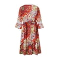 thumbnail image 4 of VISgogo Vestido suelto con cuello en V para mujer, bohemio 3/4 de manga larga con ribete de encaje, minivestido de playa fluido VISgogo  moda, 4 of 9