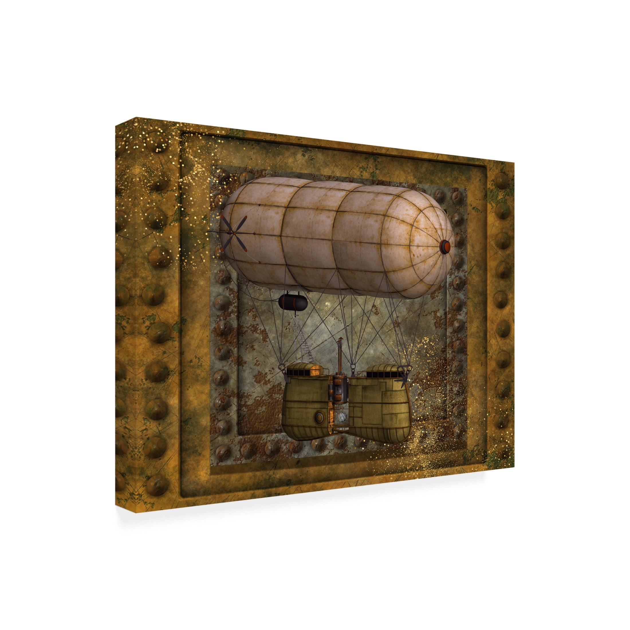 Canvas Wall Art - Tina Mitchell 'Steampunk Zeppelin Balloon' Wall Art for Living Room, Bedroom, or Office Décor by Trademark Fine Art - 32 x 32 Inches