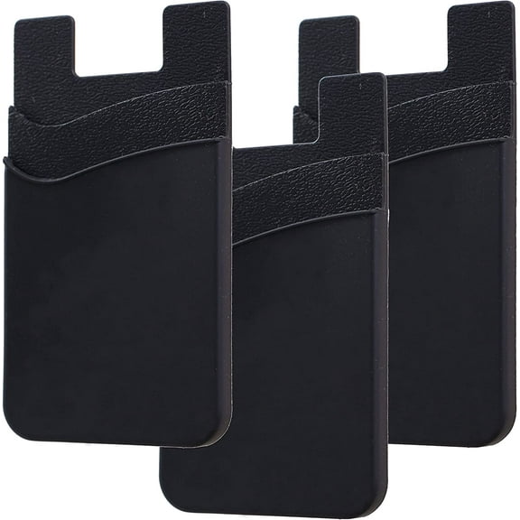 3Pcs Adhesive Cell Phone Wallet Stick on 2 Slots Silicone Credit Card Holder Sticker for ID Business Card Compatible with iPhone, Galaxy & Most Smartphones (Black 3pcs)
