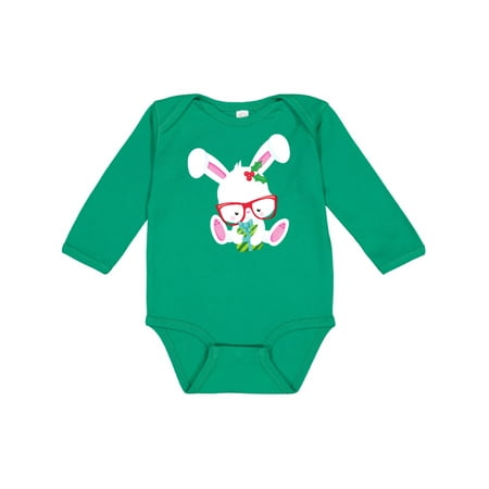 

Inktastic Christmas Rabbit Hipster Rabbit With Glasses Gift Baby Boy or Baby Girl Long Sleeve Bodysuit