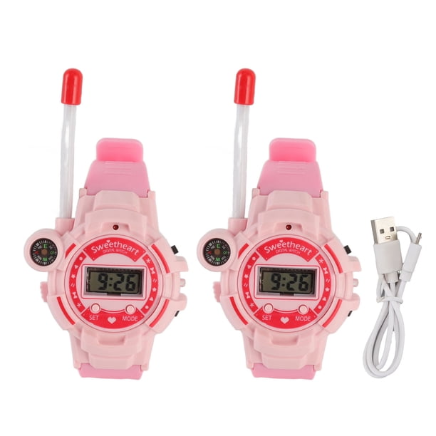 Walkie-talkies para niños, reloj con pantalla LCD, reducción de ruido, antena telescópica, llamadas, color rosa