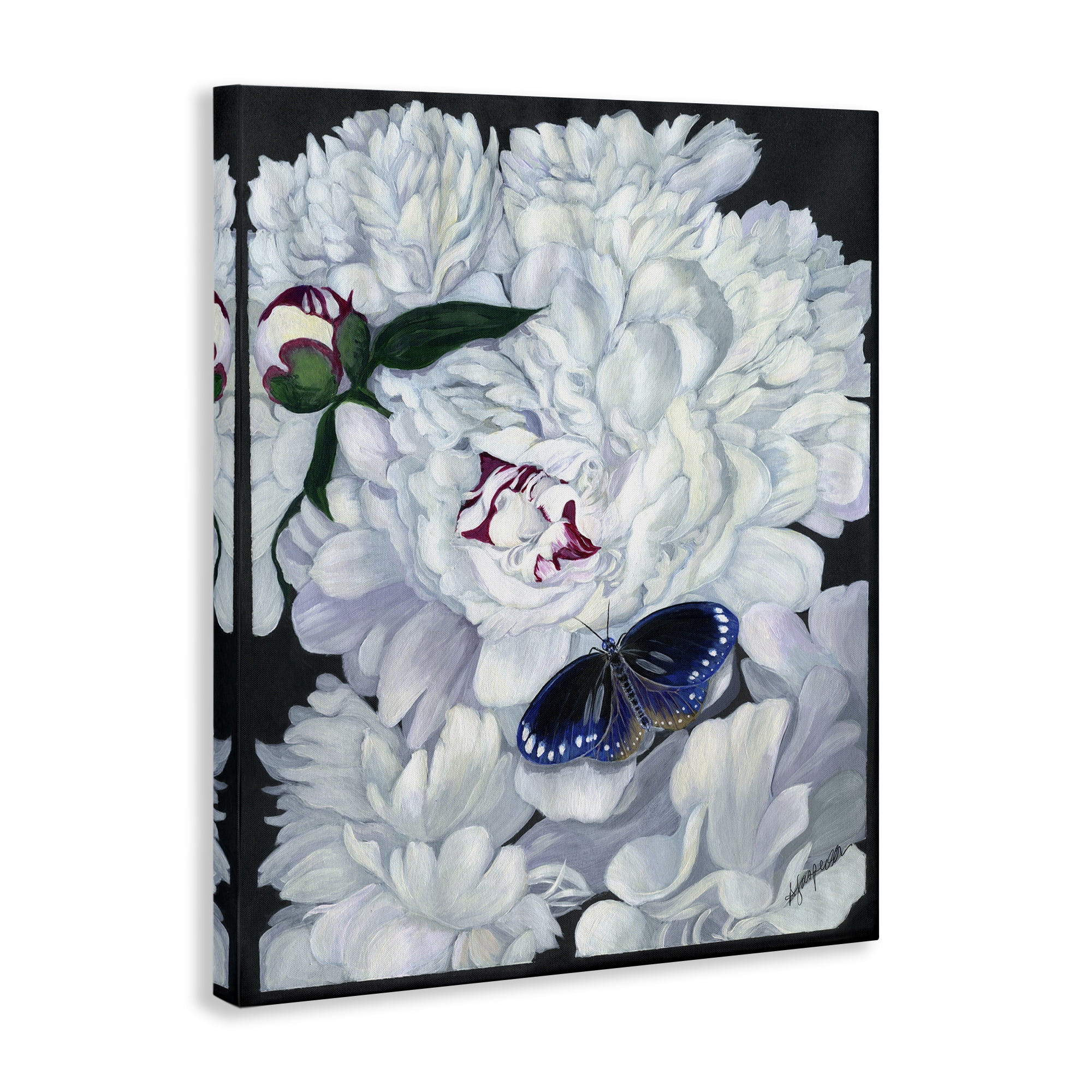 Stupell Industries Vintage Peony & Butterfly Animals & Insects Painting Gallery Wrapped Canvas Art Print Wall Art, 16 x 20