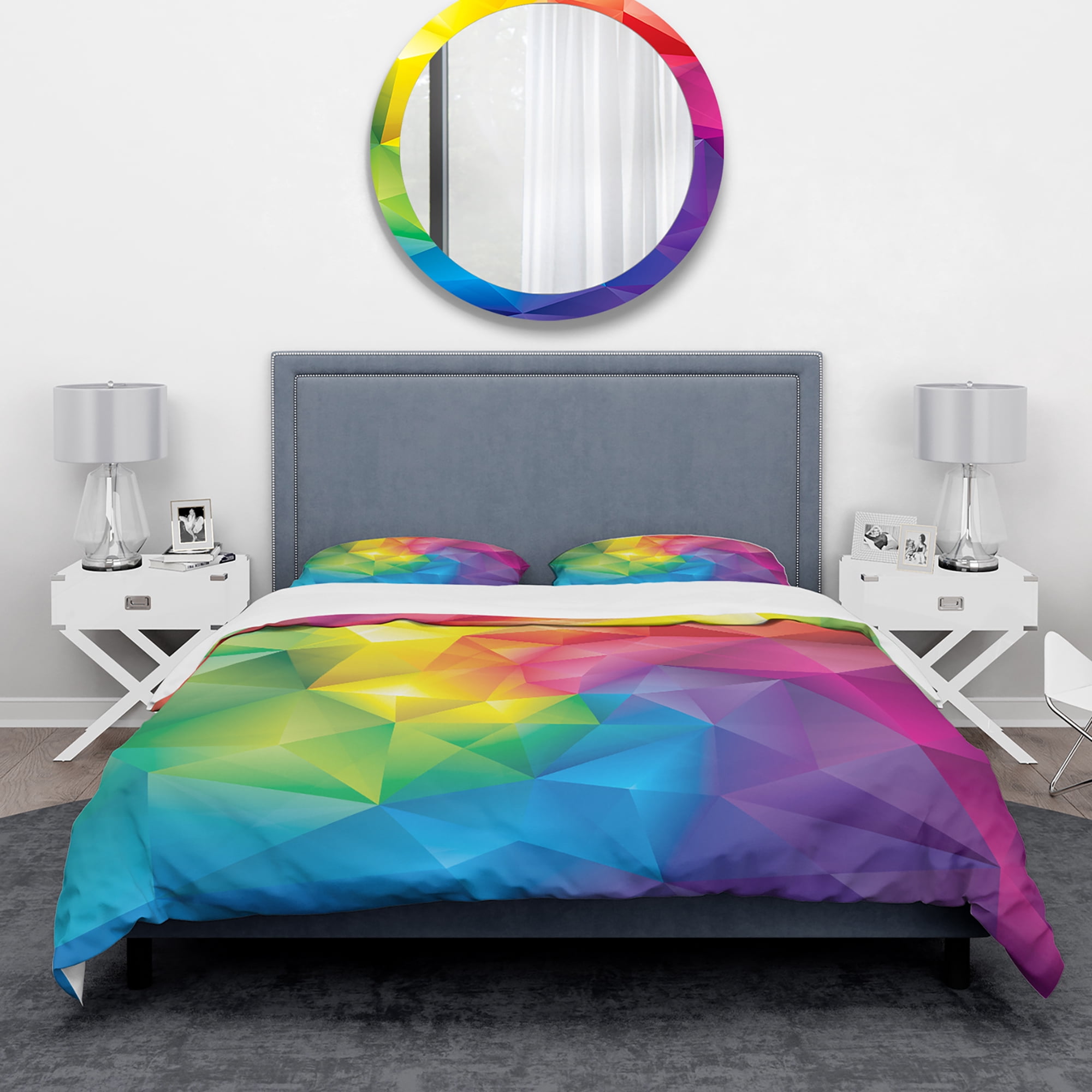 Designart 'Rainbow 3D Triangular Geometry' Modern & Contemporary Duvet Cover Set