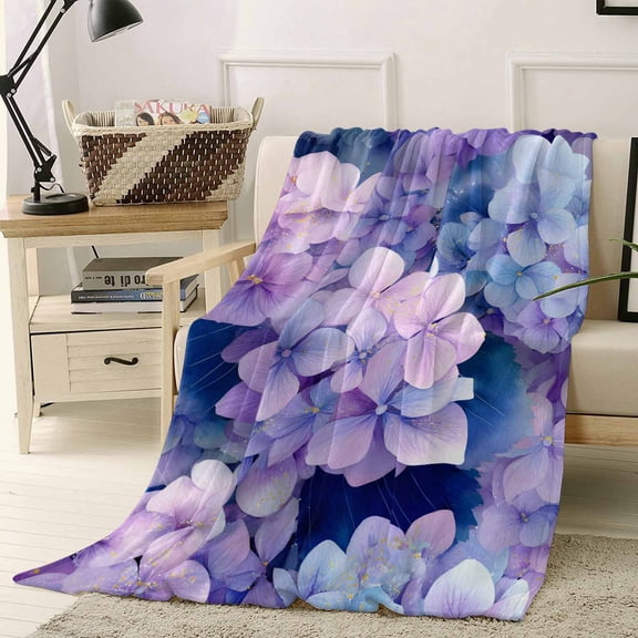 Throw Blanket Fleece Throw Blanket 40x50in, Watercolor Purple Embroidery Balls Soft Lightweight Bed Blankets Spring Floral Plant Fuzzy Couch Blankets for All Season