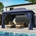thumbnail image 2 of LAUSAINT HOME 10'x13' Outdoor Patio Gazebo, Heavy Duty Semi-Permanent Gazebo Tent with Double Roof, Mosquito Netting & Privacy Curtains, Metal Frame Backyard Canopy for Garden, Lawn, Party, Navy Blue, 2 of 10