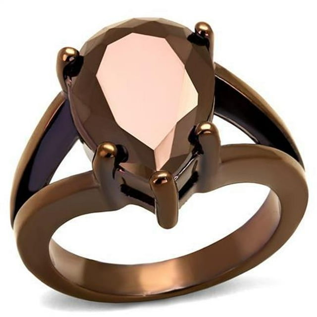 Women IP Coffee Light Brass Ring with AAA Grade CZ in Light Coffee - Size 5