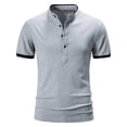 thumbnail image 6 of Lilgiuy Rollbacks Men's Stand Collar Shirts Summer Casual Short Sleeve Button Up Tee Shirt Blouses Comfy Soft Regular Fit Workwear Tops Gray, 6 of 8