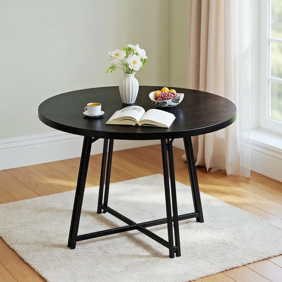 Barara King 47 Inch Round Dining Table with Cross Base for 4-6 People, Kitchen Dining Table for Dining Room, Living Room, Restaurant, Black