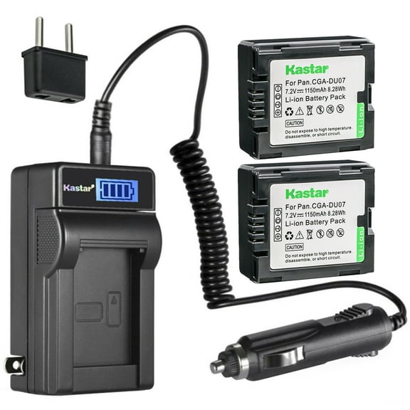Kastar 2-Pack CGA-DU07 Battery and LCD AC Charger Compatible with Panasonic PV-GS120, PV-GS150, PV-GS180, PV-GS200, PV-GS250, PV-GS300, PV-GS320, PV-GS400, PV-GS500, SDR-H18, SDR-H20, SDR-H200