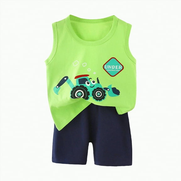 TOWED22 Toddler Baby Boys Outfit Sleeveless Vest Tank Tops Casual Shorts Sets 2PCS Summer Baby Clothes(Green,3-6 M)