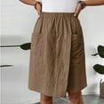 thumbnail image 5 of Sakmal Womens Shorts Wide Leg Plus Size Bermuda Brown Trendy Solid Womens Shorts with Pockets, 5 of 9