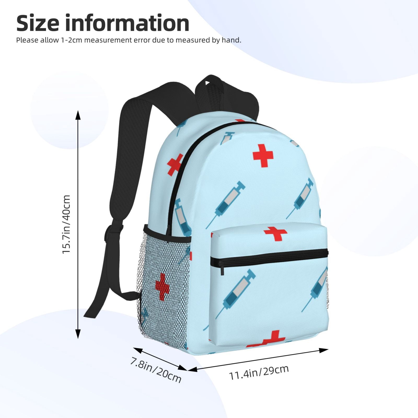 Fuzoiu Syringe And Red Cross Print School Backpack for Teens,Large Bookbag,Lightweight Laptop Bag for Travel, Work, School & Outdoor Adventures