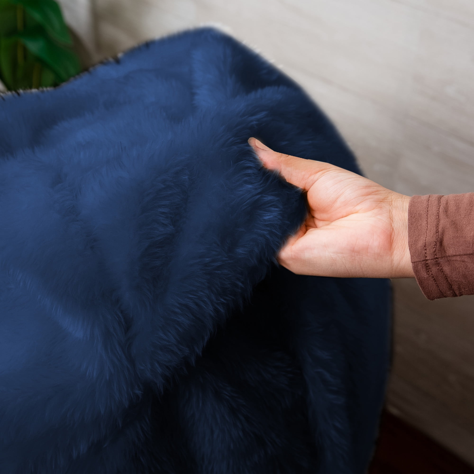 Big Joe Lotus Foam Filled Teardrop Bean Bag Chair with Removable Cover, Navy Short Shag, Soft Faux Fur, 4 feet Big