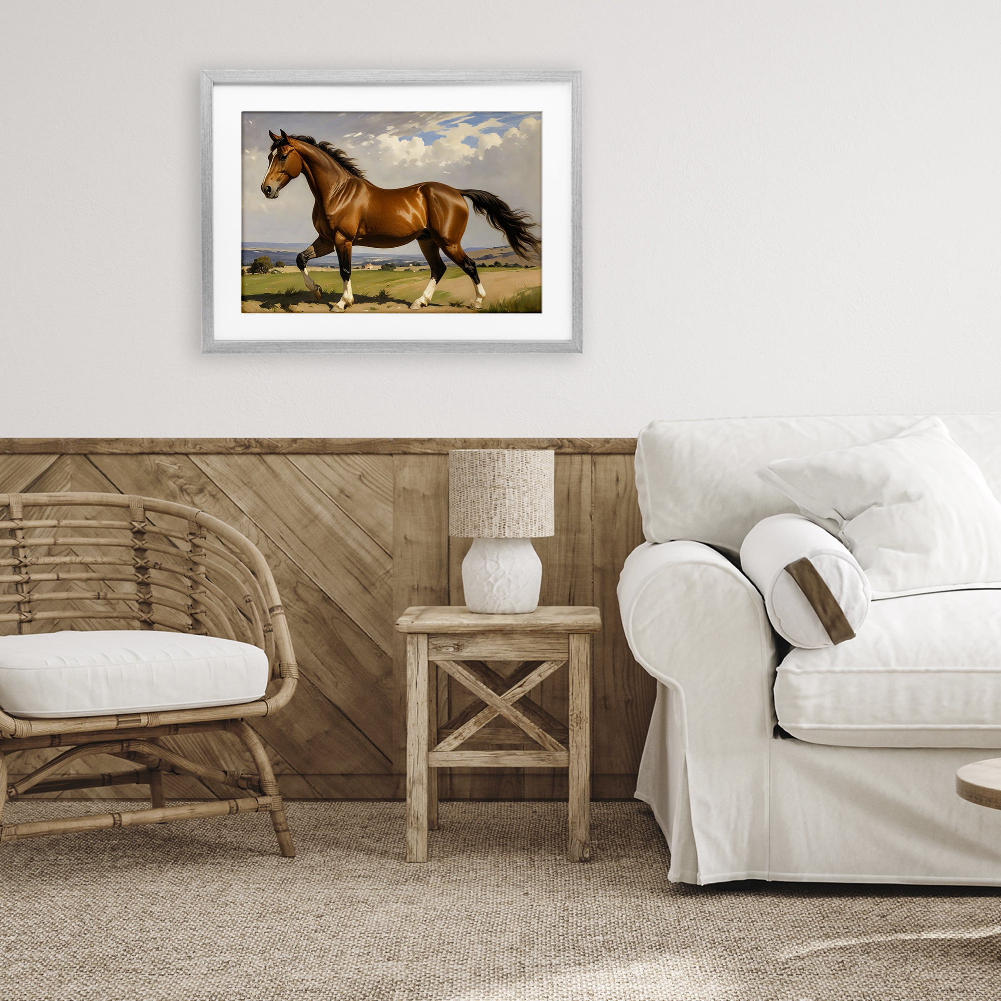 Stupell Industries Trotting Horse in Field Gray Framed Print Under Glass, design by Creative Studio