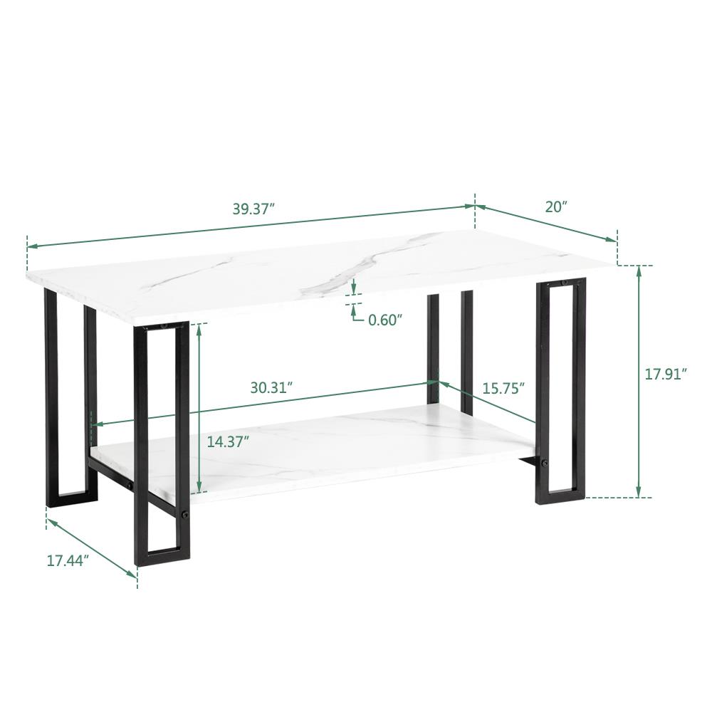 Zimtown 2-Tier Rectangular Coffee Table with Black Metal Frame and Hollow Metal Legs for Living Room Accent Furniture Beside Sofa Cocktail Table - image 5 of 8