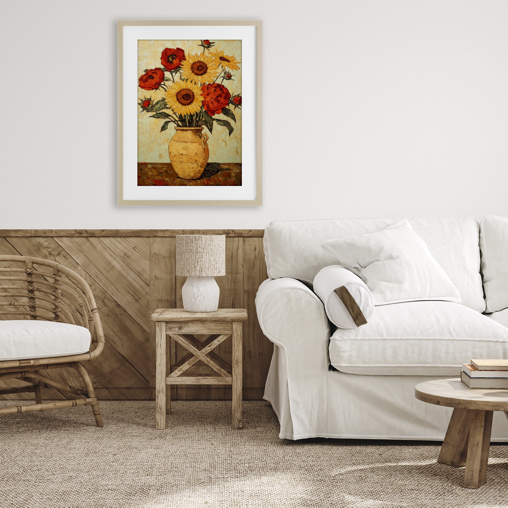 Rustic Flower Display Birch Framed Print Under Glass, design by Petal Prints Design