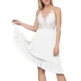 thumbnail image 3 of Women's Summer Floral Crochet Lace Adjustable Straps Smocked Ruffle Hem Midi Beach Dress, 3 of 6