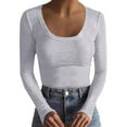 thumbnail image 2 of Pxiakgy Hot Sale!! Women's Scoop Neck Casual Ribbed T Shirt Long Sleeve Stretch Slim Fitted Basic Shirts Womens Neck Casual Ribbed T Shirt Long Sleeve Stretch Slim Basic Shirts Grey Xxl, 2 of 4