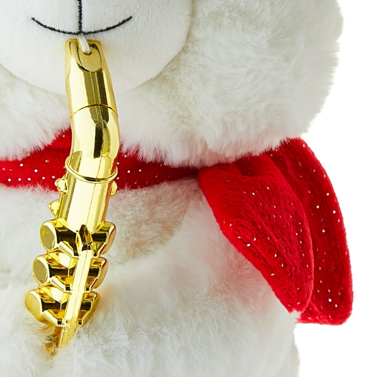 Animated Musical Polar Bear Christmas Plush with Saxophone, Red