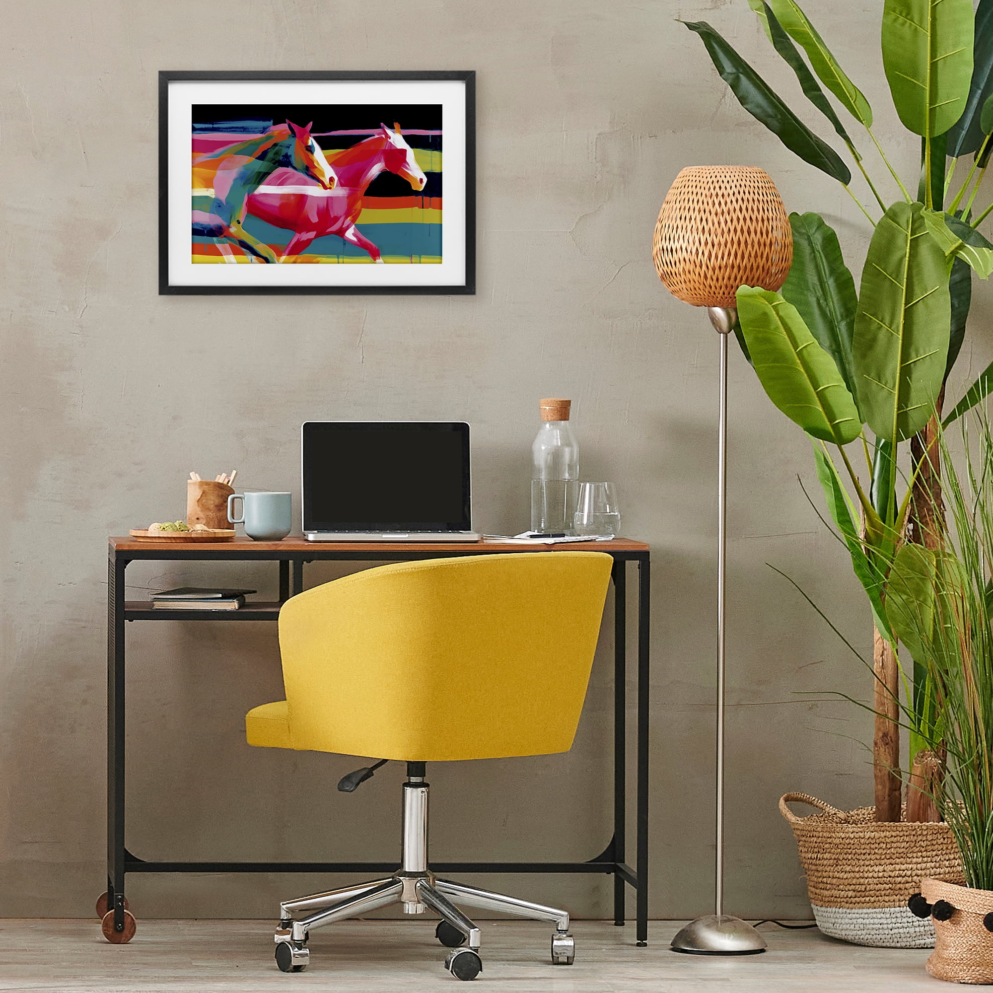 Stupell Industries Wild Horses Running Through Stripes Black Framed Print Under Glass, design by Chromatic Storm Studio