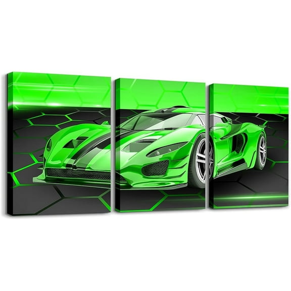 Hieng Red Race Car Picture Wall Decor 12"x16" 3 Piece Speed Sports Car Canvas Wall Art Decor Geometric Honeycomb Office Wall Decorations Artwork Posters Extreme Sports Automobile Wall Painting